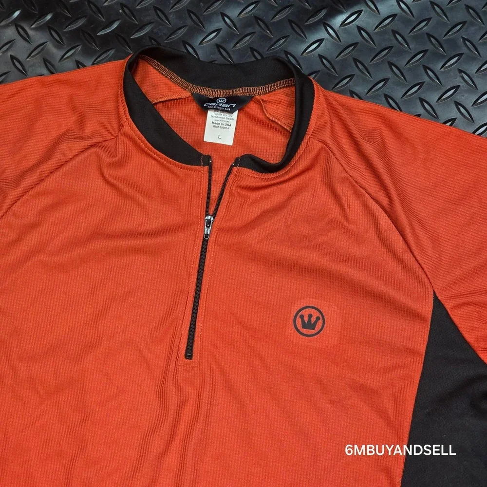 Canari Mens Cycling Jersey Large Orange Black 1/4 Zip Mesh Panels Made‎ in USA